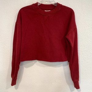 Colsie Cropped Pullover Sweatshirt Raw Hem Oversized Maroon Long Sleeve Women XS
